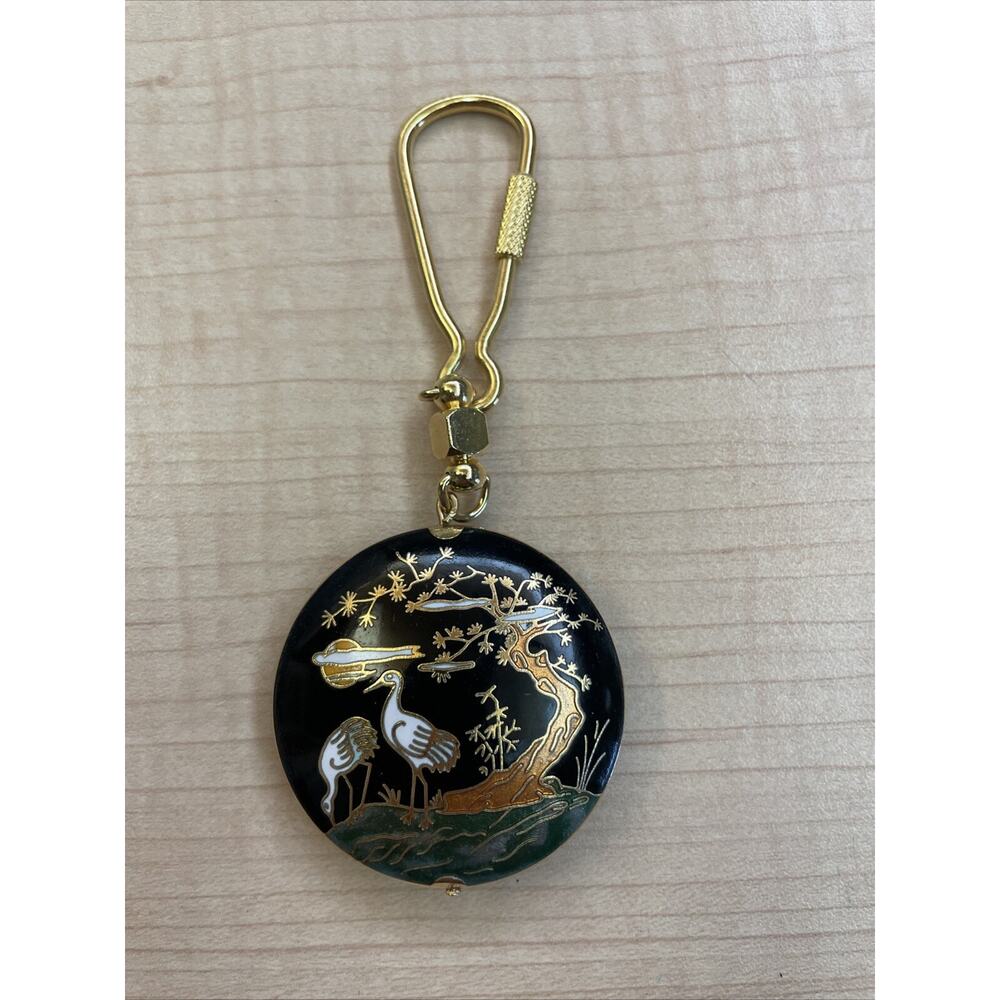 Vintage Asian Pendant Or Keychain With Crane Theme - Picture 2 of 2
